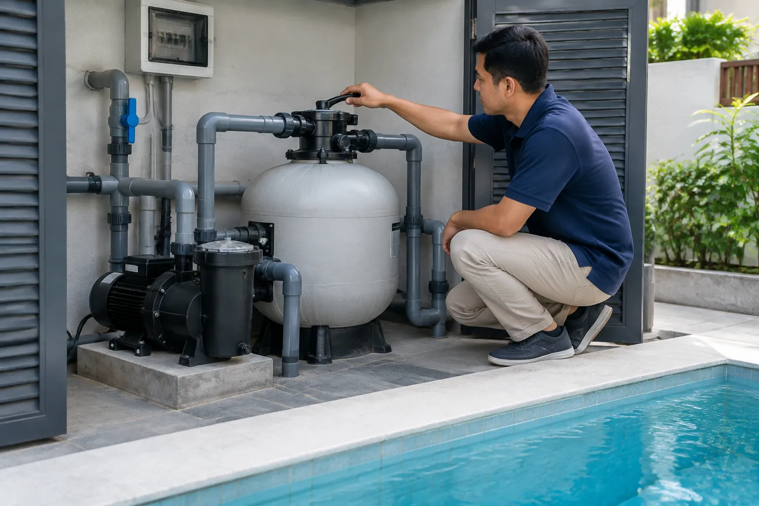 Orang mengatur valve.