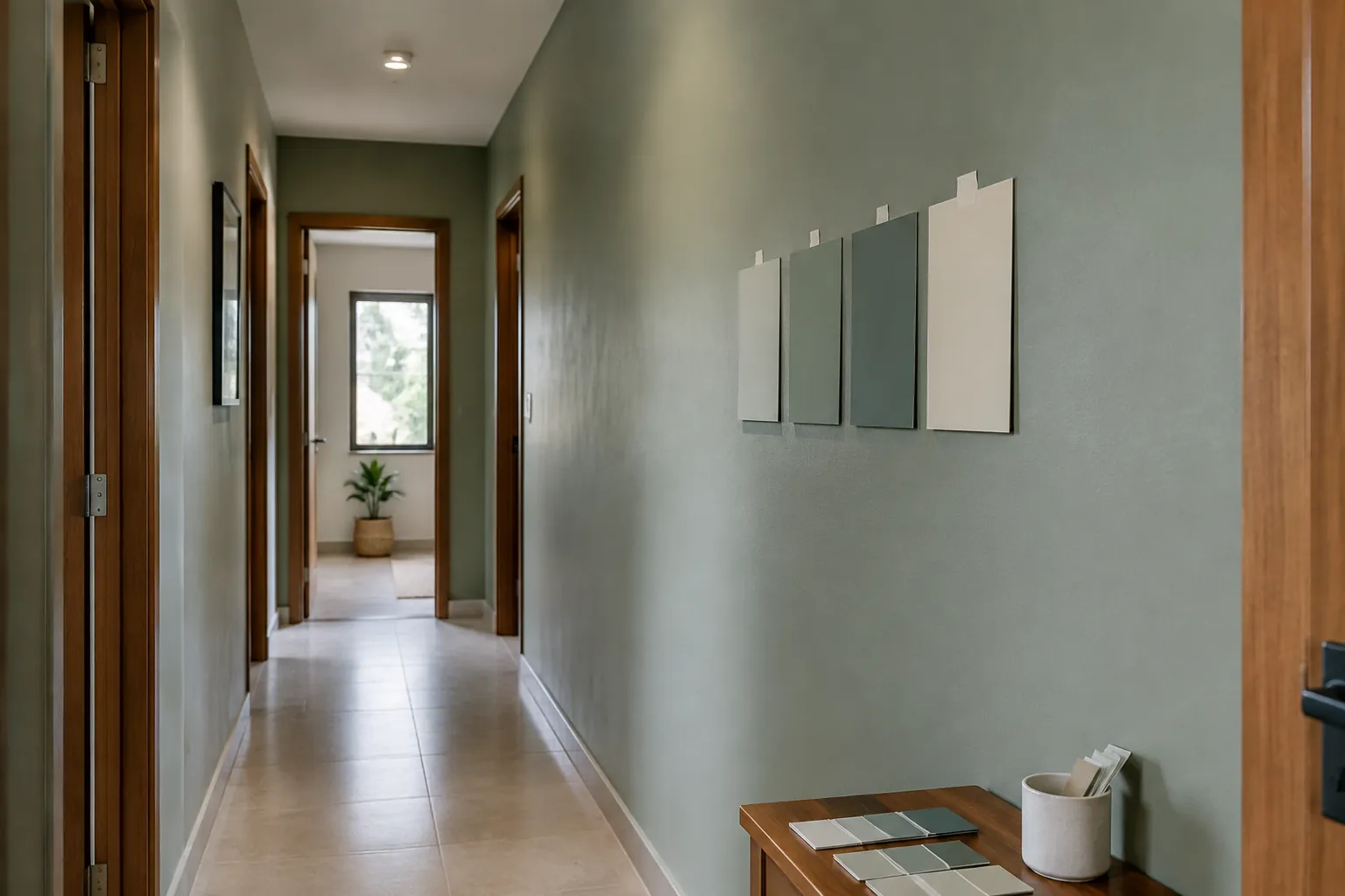 Lorong sempit dengan contoh beberapa warna pada dinding