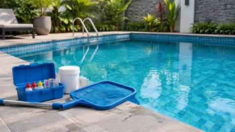 Peralatan pemeriksaan air di tepi kolam renang