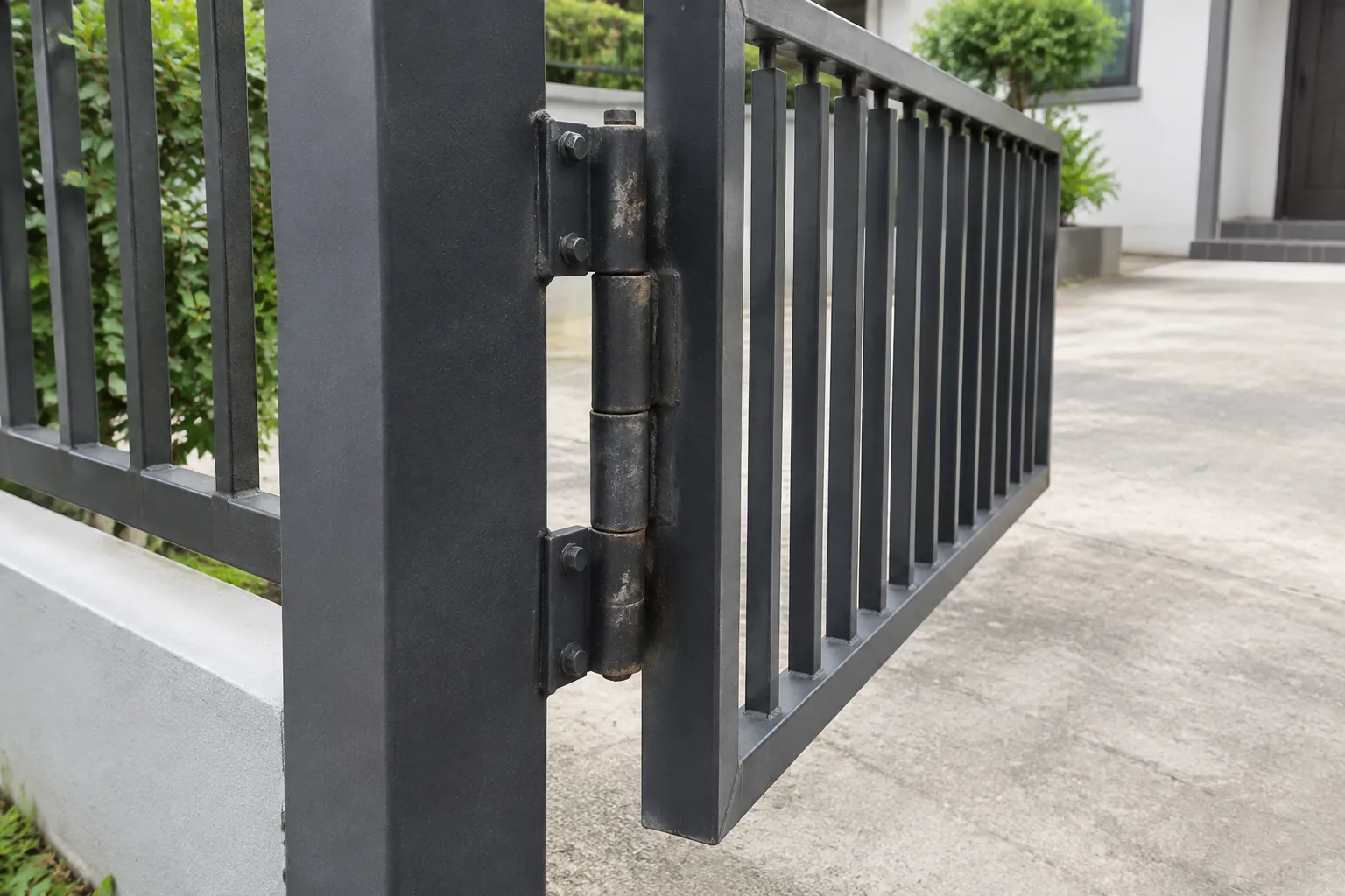Detail engsel logam pada pangkal gerbang