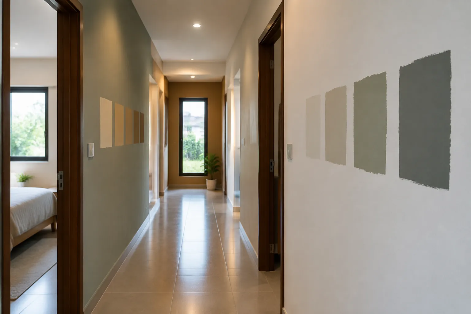 Contoh warna cat di dinding lorong dengan pencahayaan yang berbeda
