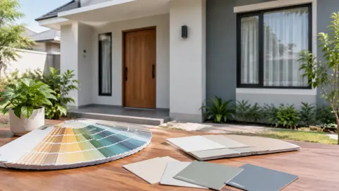 Sampel warna di depan fasad rumah