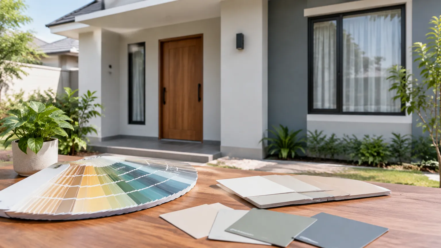 Sampel warna di depan fasad rumah