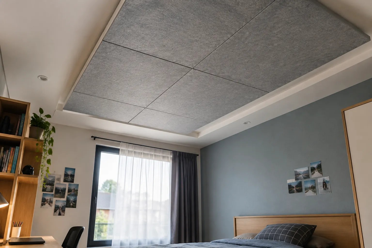 Panel bertekstur pada plafon kamar remaja