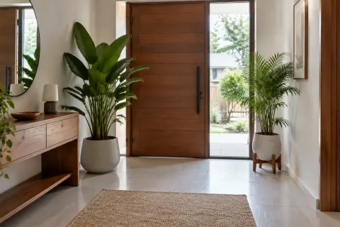 Tanaman hias dalam pot di foyer rumah