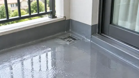 Genangan air di lantai balkon dekat saluran