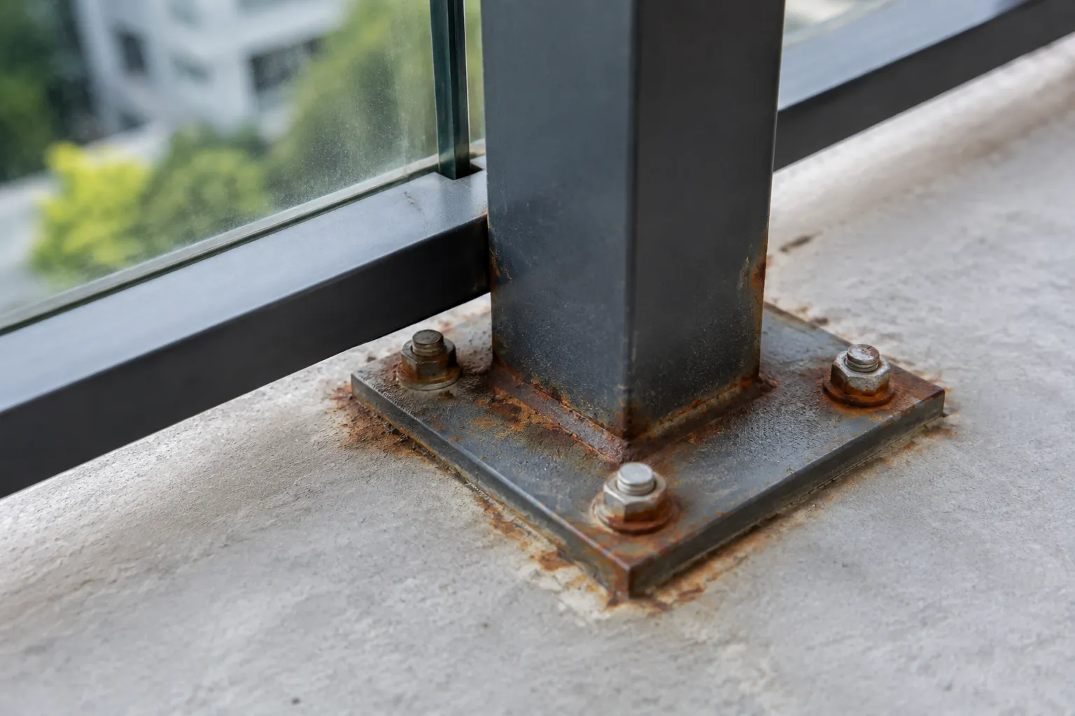 Karat pada pelat dasar tiang railing di lantai balkon