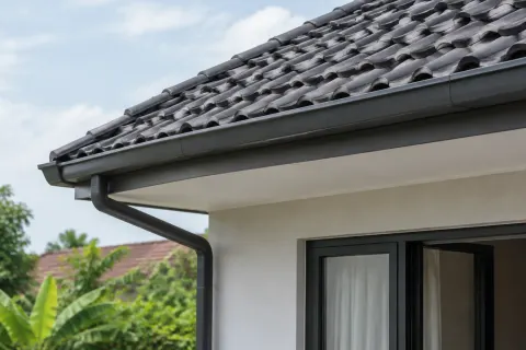 Genteng dan talang pada tepi atap rumah