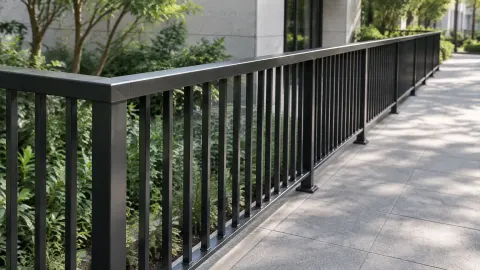 Railing logam hitam di jalur luar rumah