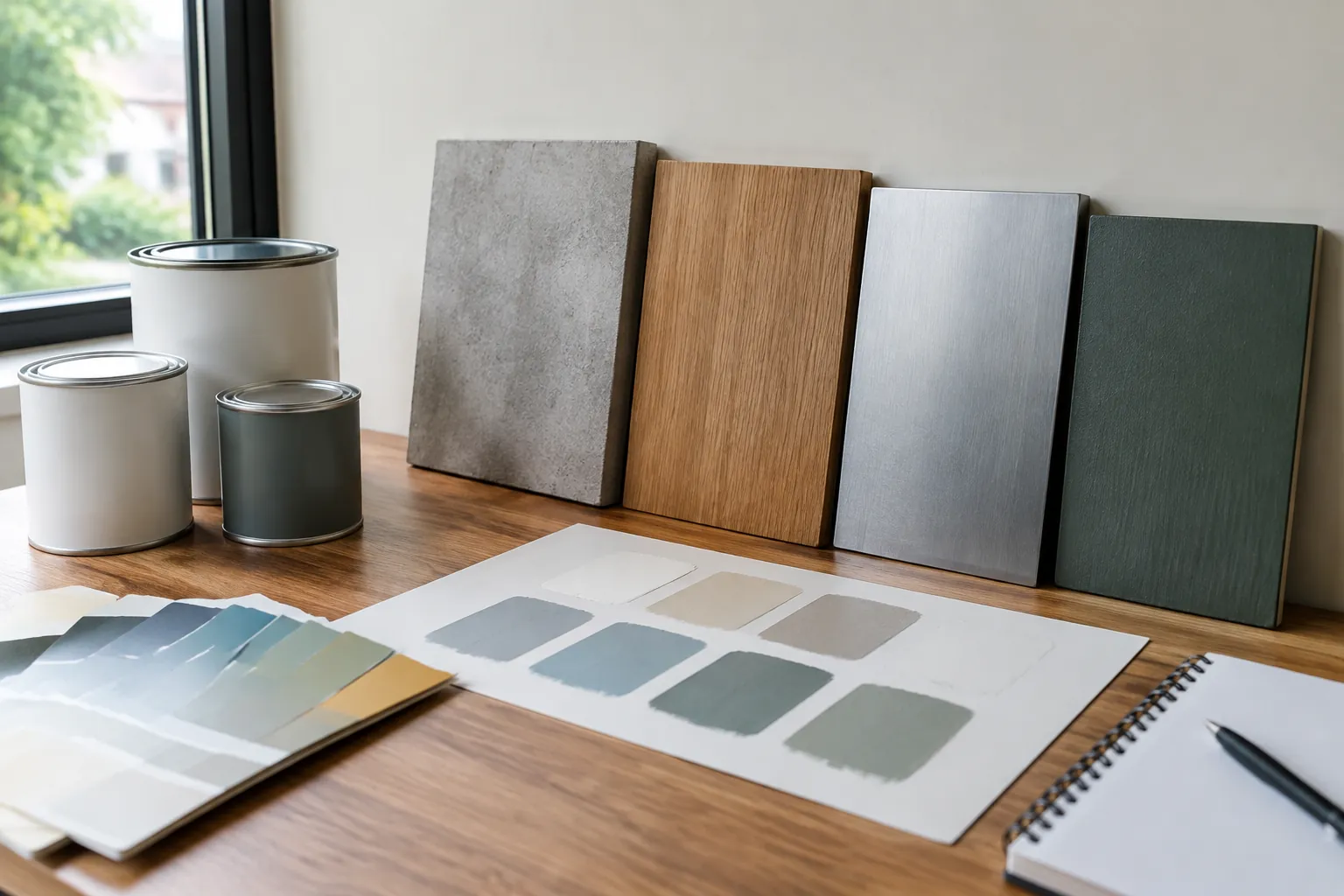 Sampel panel dan warna cat yang disusun bersama