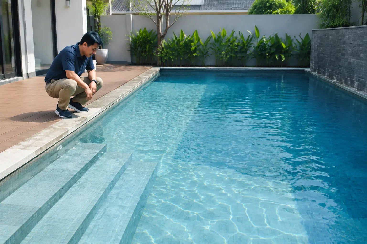 Tangga dan air kolam.