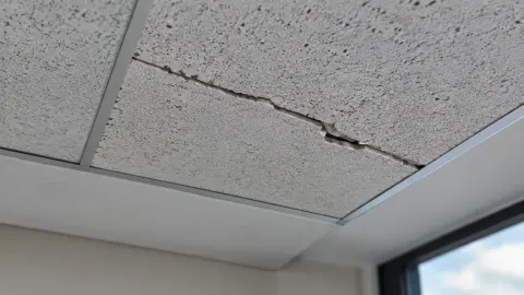 Panel plafon akustik retak pada satu sisi