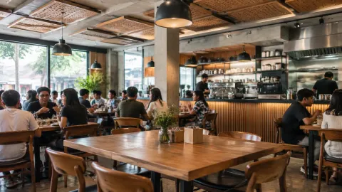 Ruang makan kafe yang ramai pengunjung