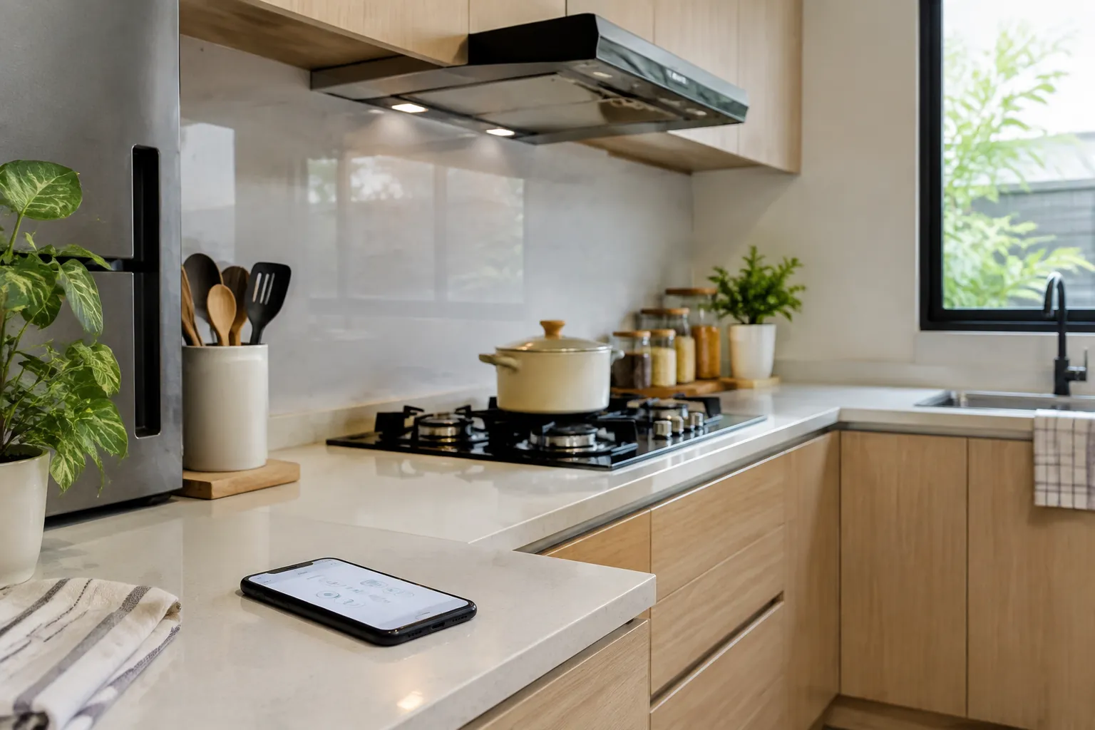 Tablet di meja dapur.