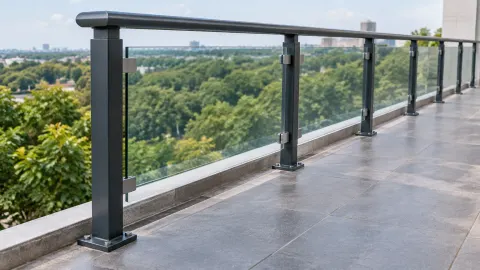 Railing kaca pada teras tinggi