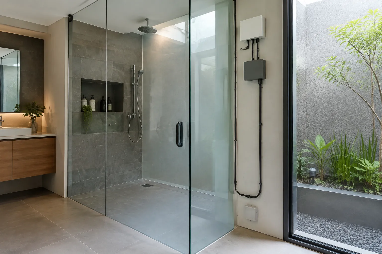 Kaca shower tampak biasa.