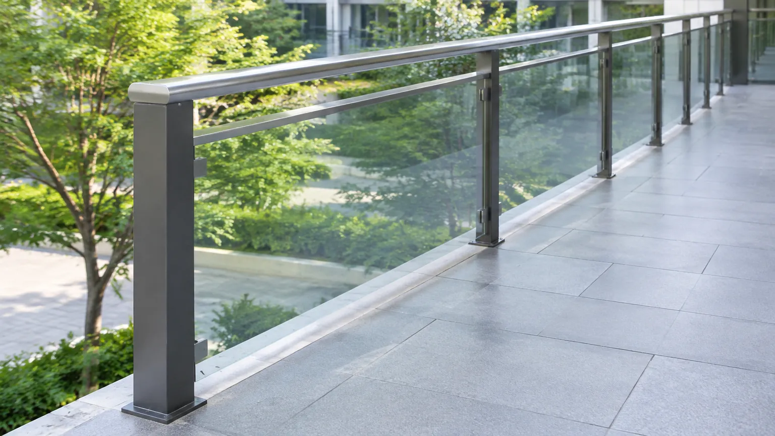 Railing kaca pada tepi balkon