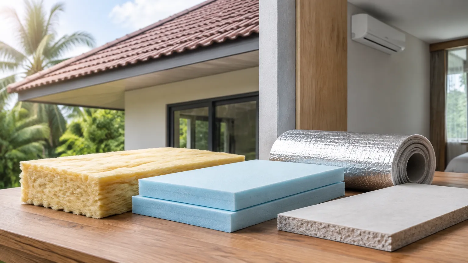 Beberapa contoh bahan insulasi di luar dekat rumah