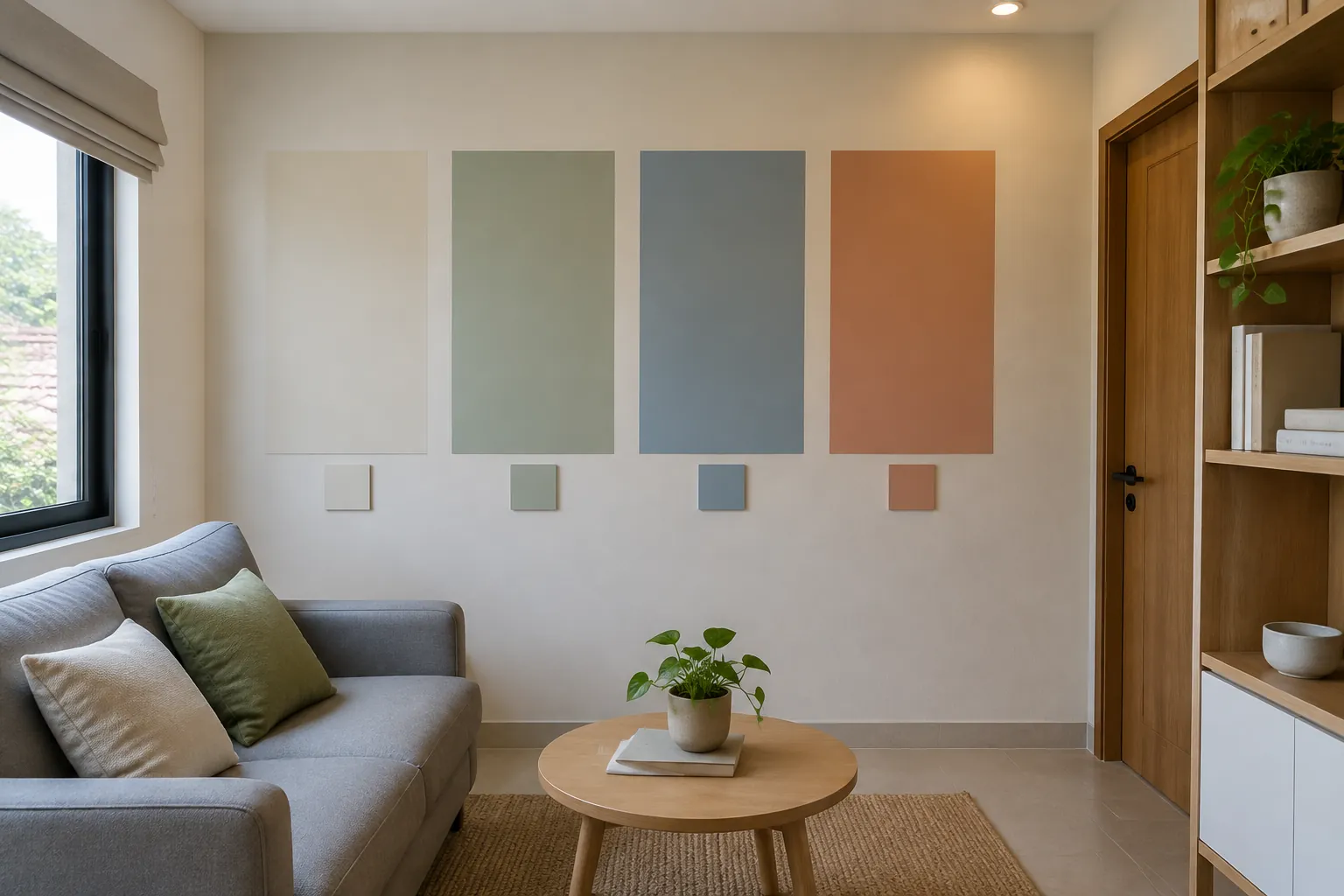 Contoh beberapa susunan warna di dinding ruang kecil