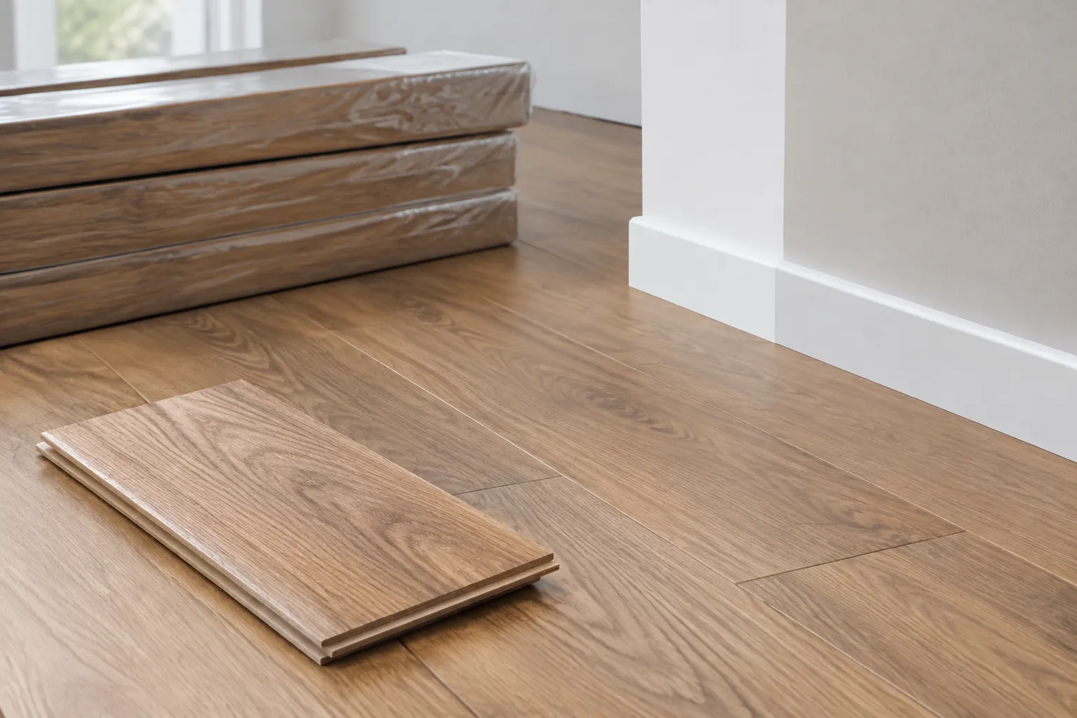 Papan lantai baru diletakkan di dekat dinding