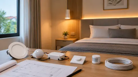 Contoh lampu dan perangkat di depan kamar tidur