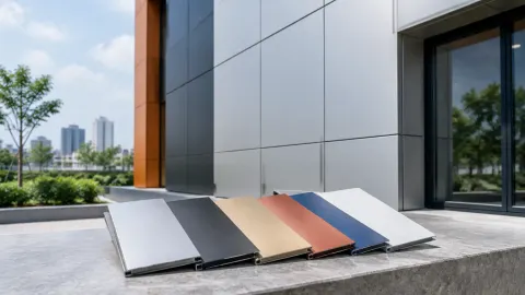Contoh panel pelapis fasad dalam beberapa warna