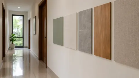 Beberapa sampel pelapis dinding dipasang pada lorong rumah