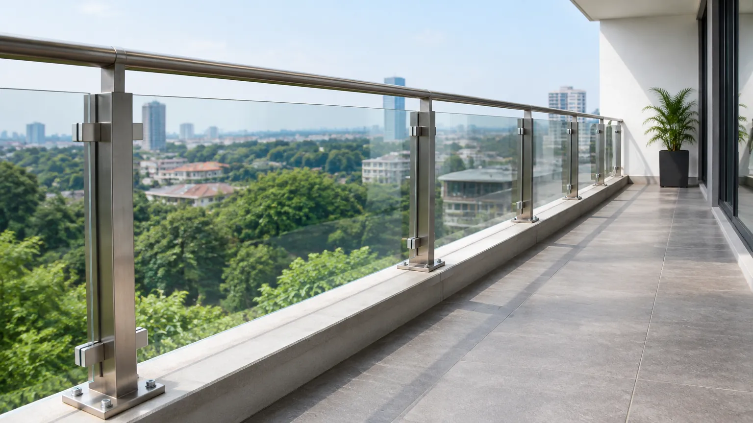 Railing kaca pada balkon apartemen
