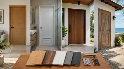 Contoh beberapa pintu dari bahan berbeda pada sebuah papan perbandingan