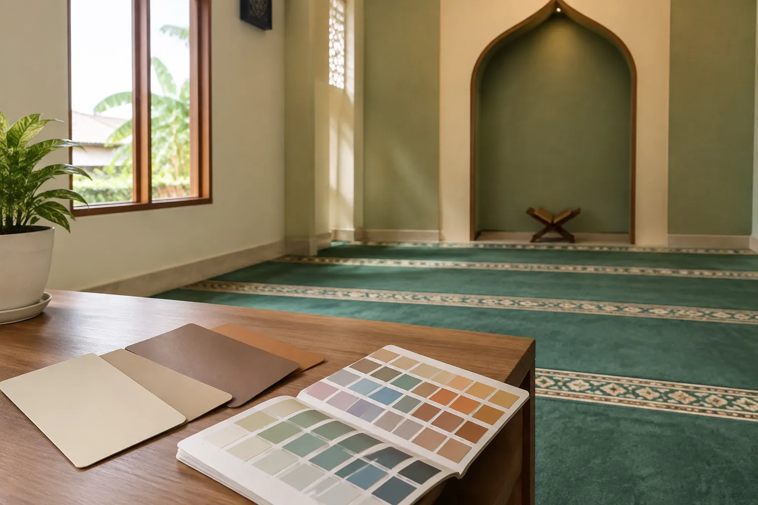 Sampel warna di atas meja mushola