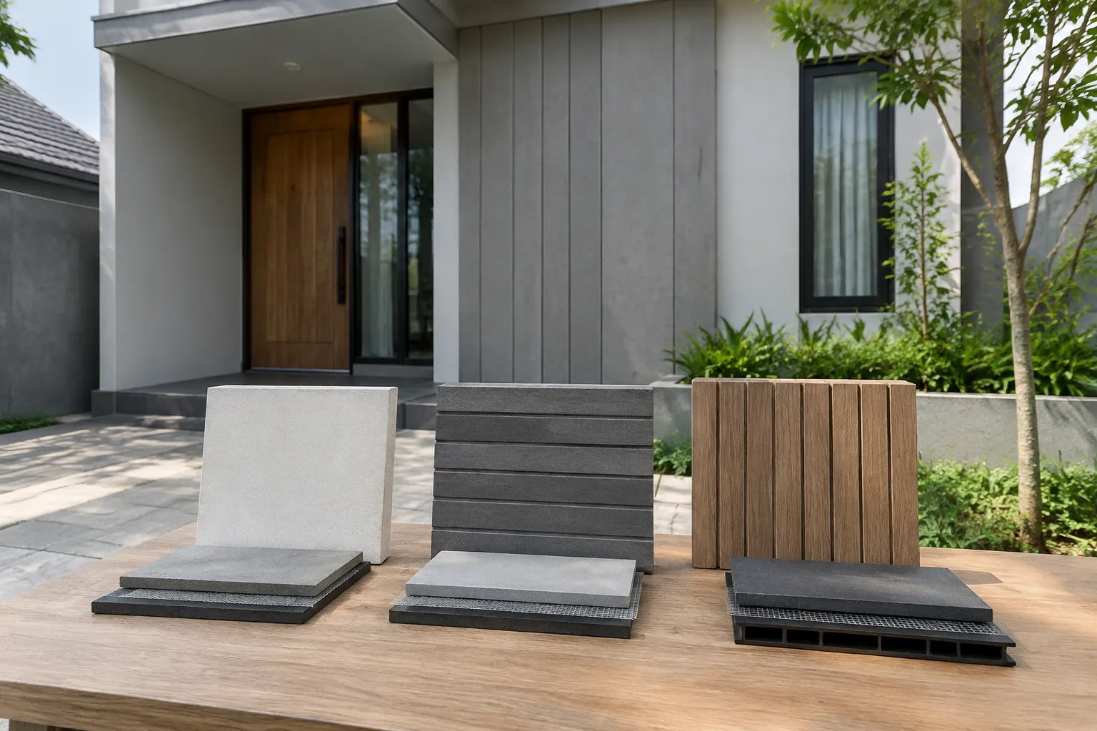 Contoh panel fasad di depan rumah minimalis