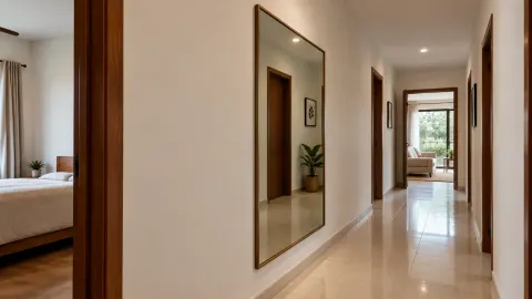 Lorong rumah dengan cermin besar pada dinding
