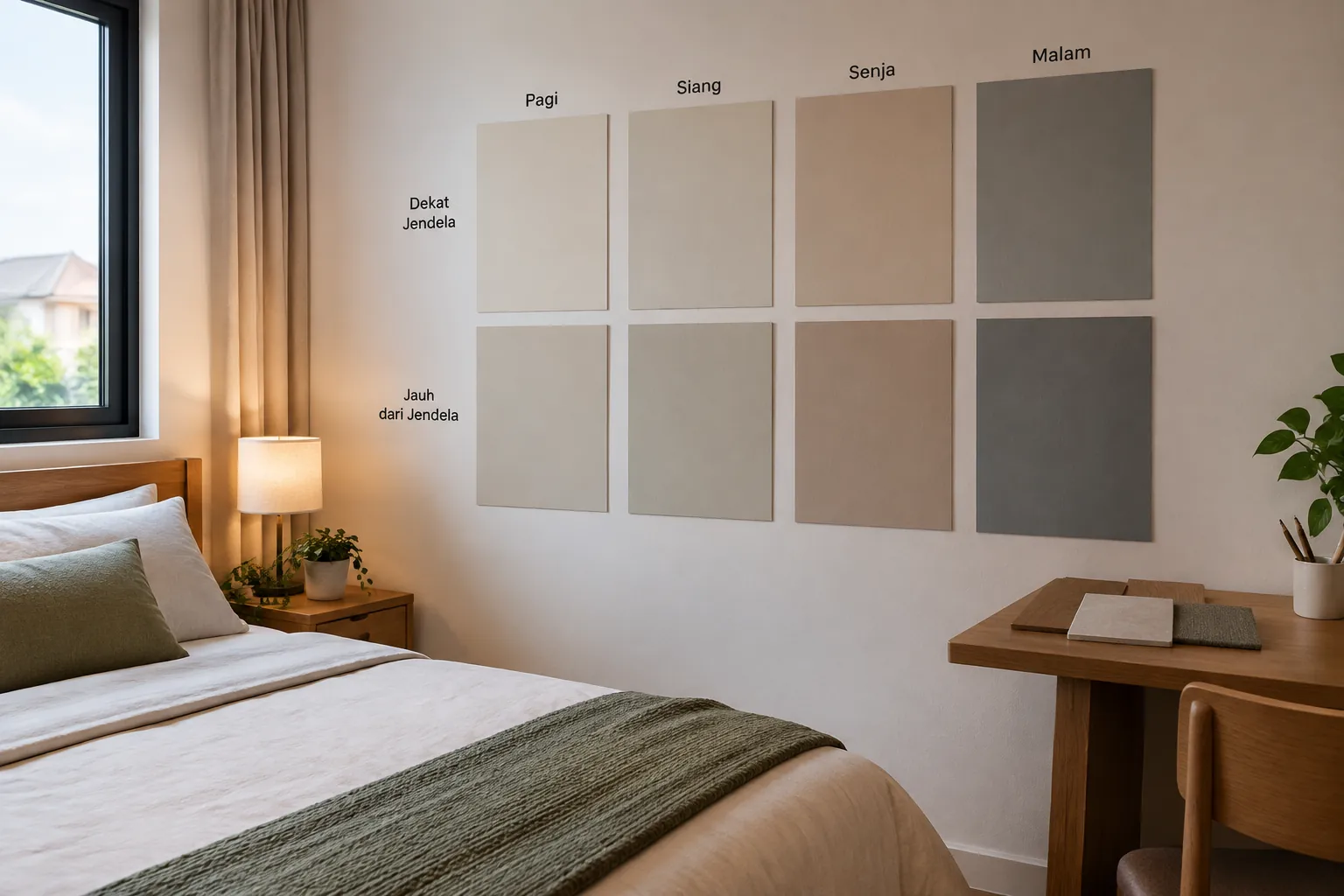 Beberapa bidang contoh warna di dinding kamar tidur