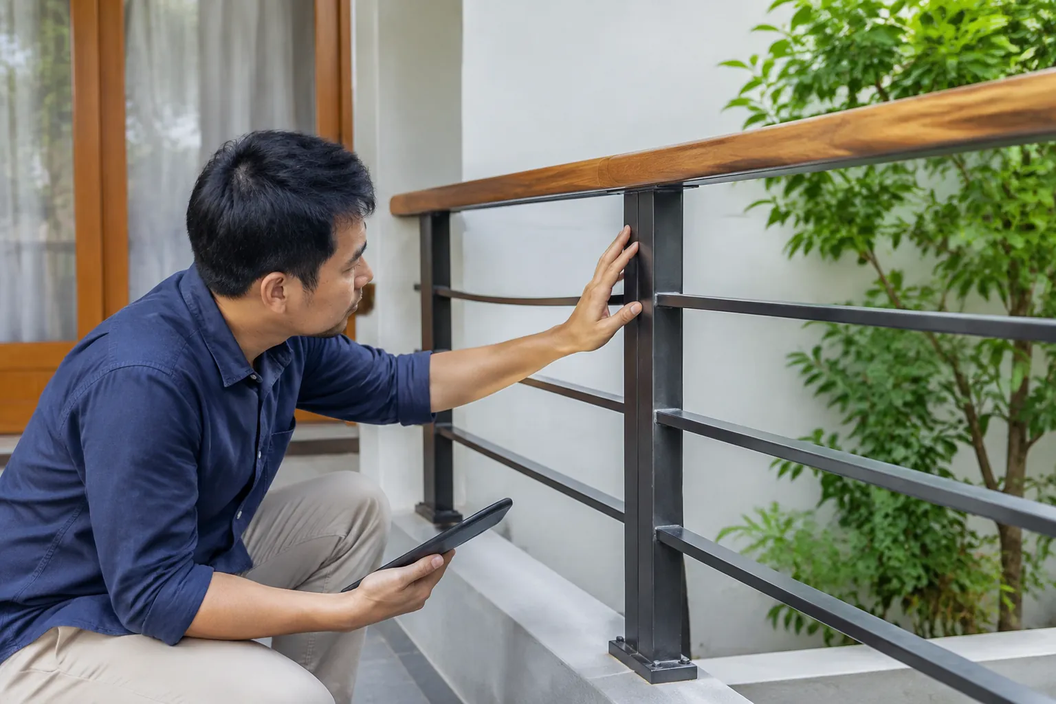 Orang menyentuh railing jadi.