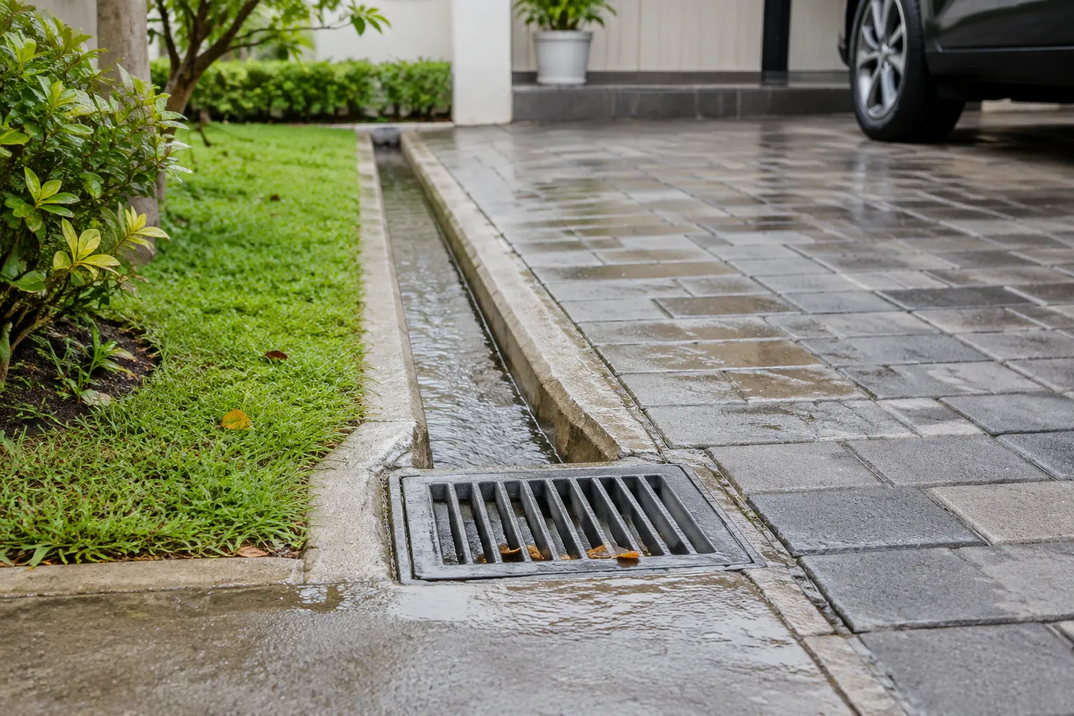 Inlet drainase pada paving yang dilalui kendaraan