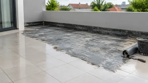 Lapisan lantai teras lama yang sedang dibuka
