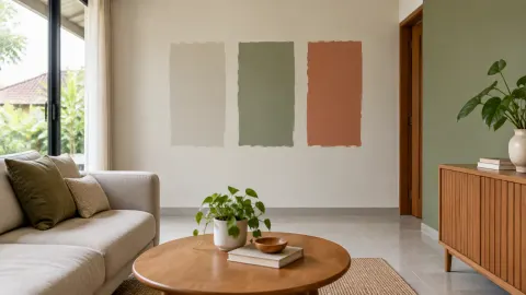 Tiga contoh warna cat pada dinding ruang keluarga