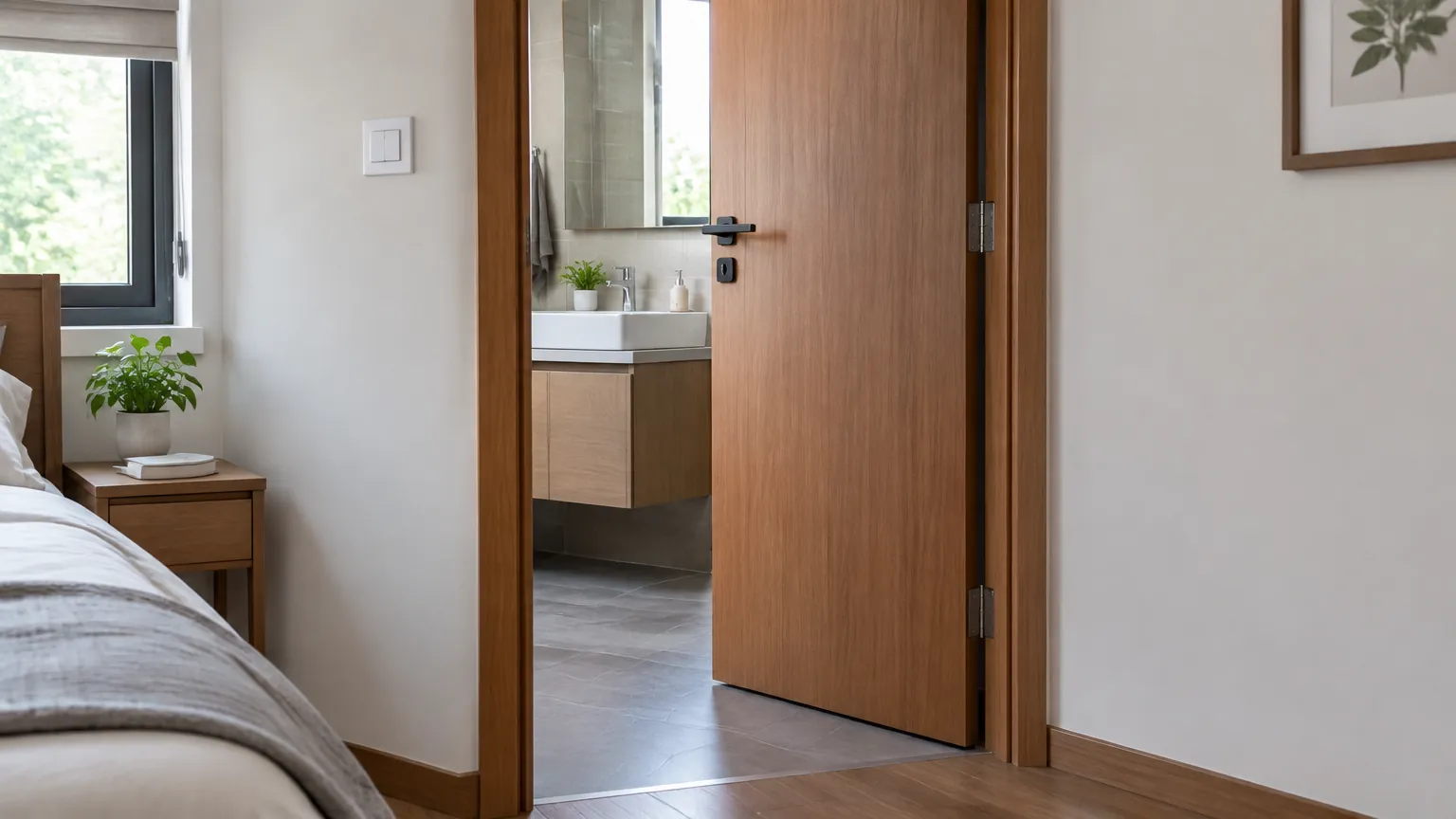 Pintu kayu menuju kamar mandi kecil