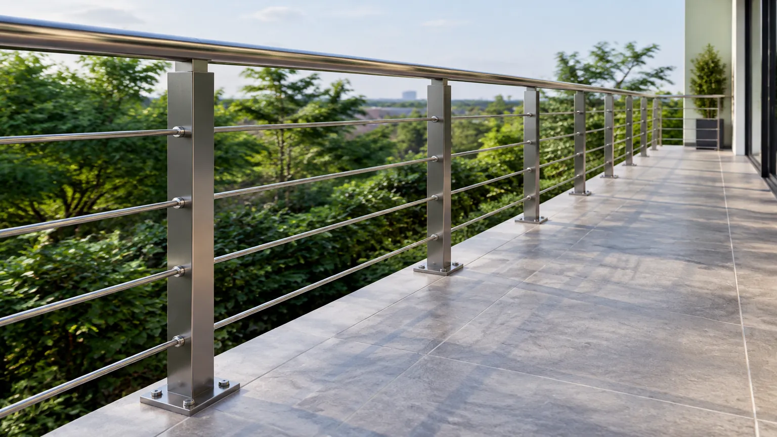 Railing logam di tepi teras luar