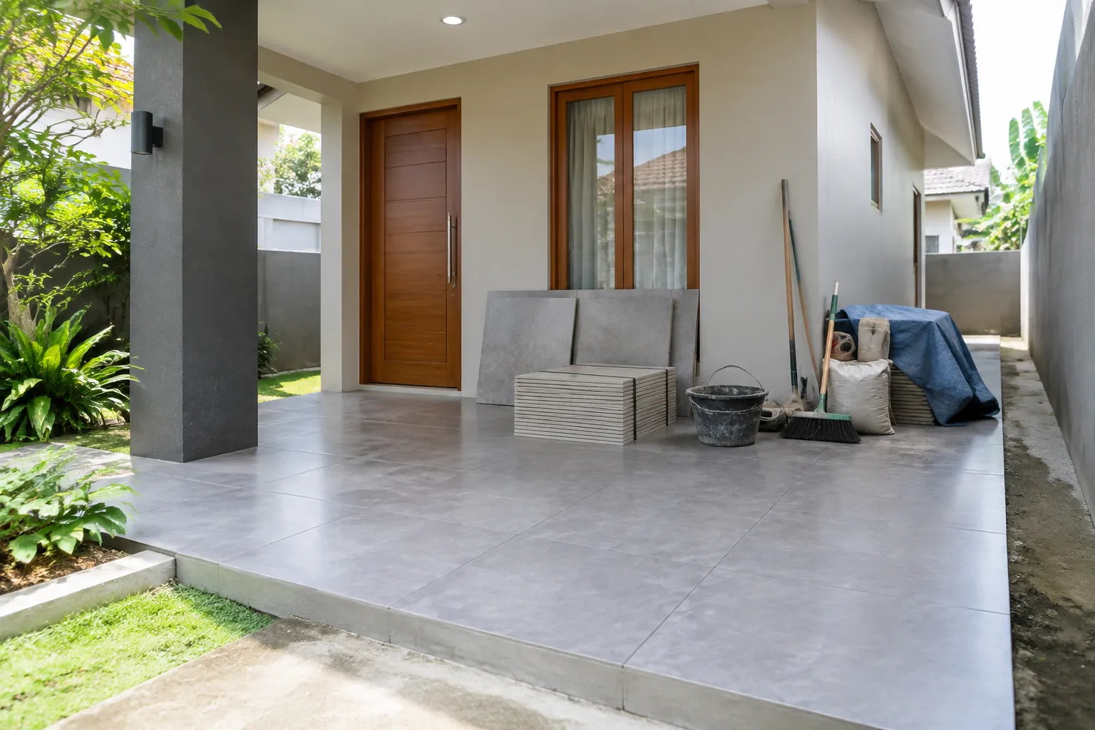 Bahan dan alat di teras.