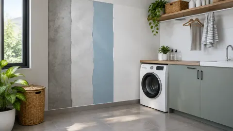 Dinding ruang laundry dengan tiga pilihan lapisan