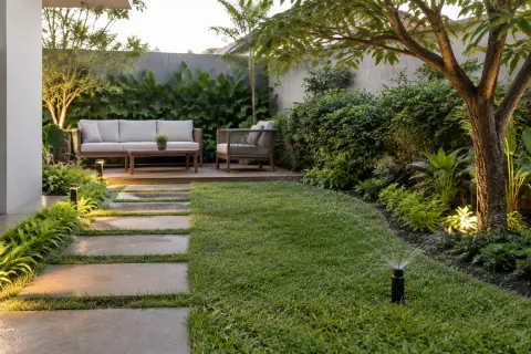 Taman dan lampu jalur.