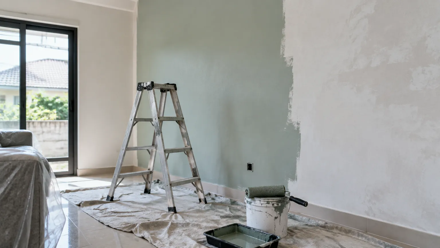 Dinding rumah sedang dicat ulang