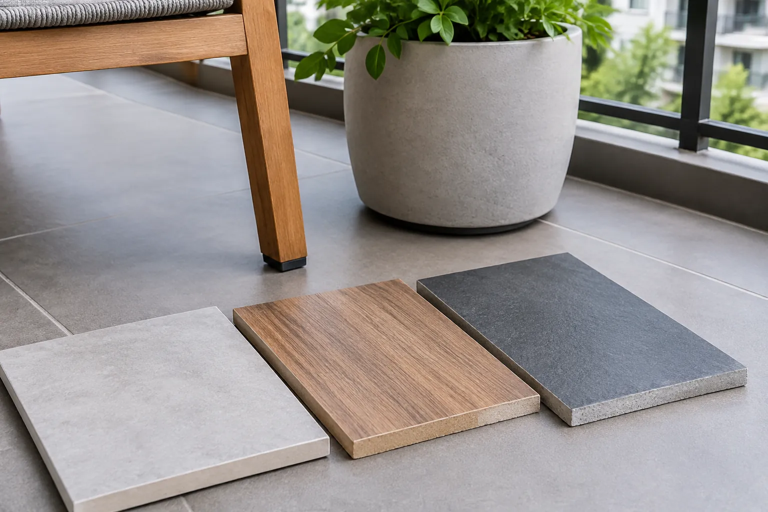 Sampel bahan lantai di balkon