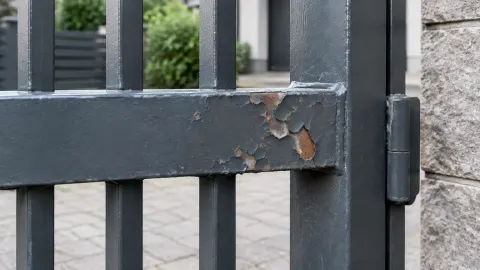 Lapisan cat yang terkelupas pada pagar logam