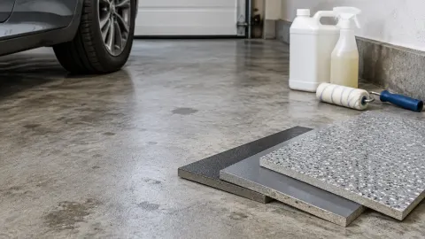 Contoh bahan lantai di dekat mobil garasi