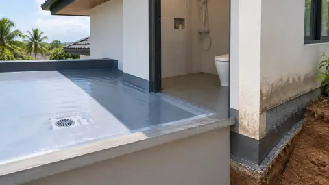 Lapisan waterproofing pada lantai kamar mandi terbuka
