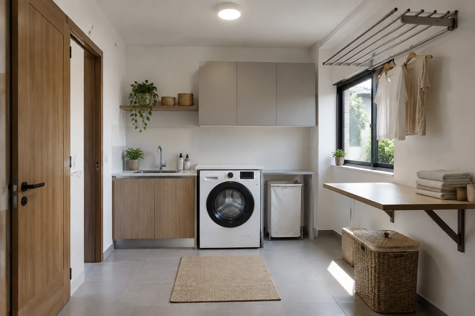 Ruang laundry dengan lampu.