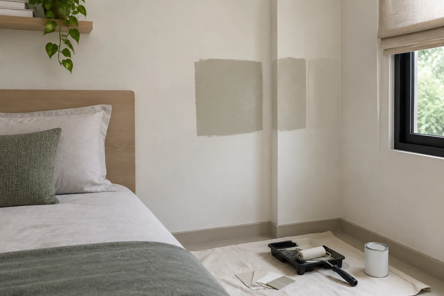 Beberapa contoh warna abu-abu dicat di dinding kamar