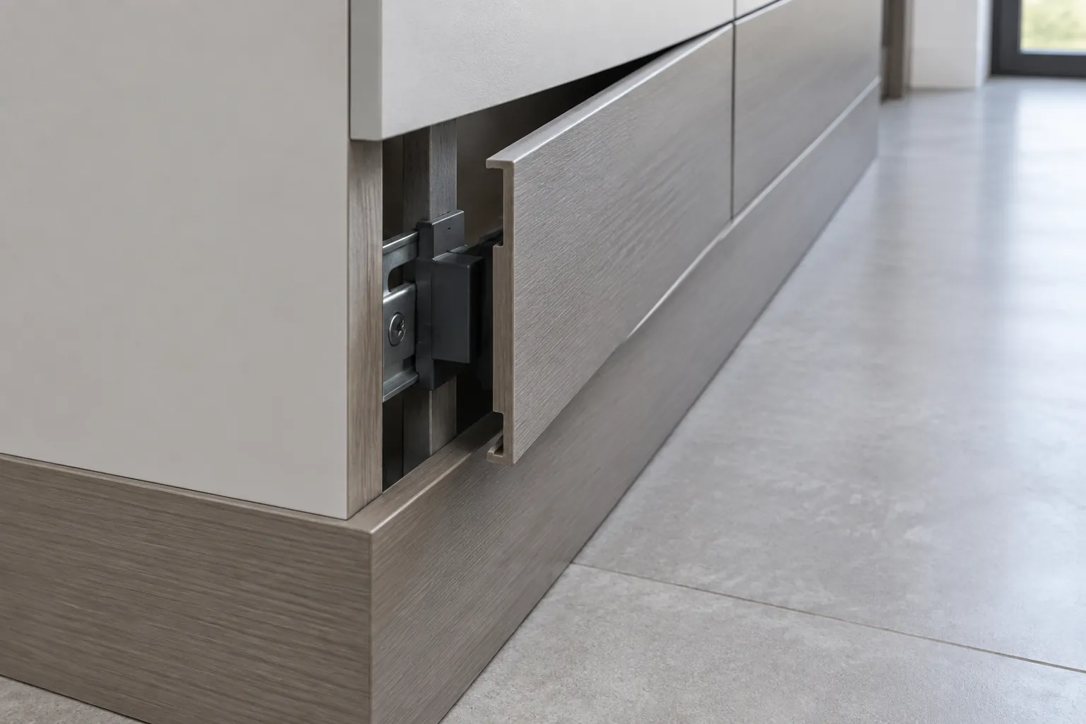 Detail bracket dan klip pada sambungan panel trim